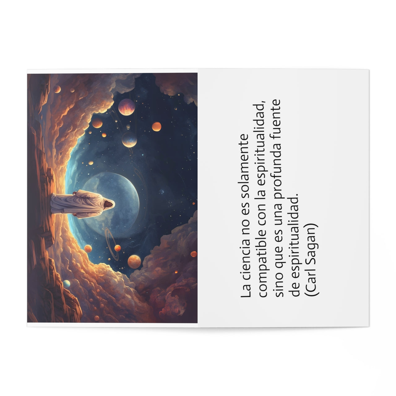Postal "la ciencia espiritual", Postales con frase de Carl Sagan, Postales inspiracionales, 7 unidades